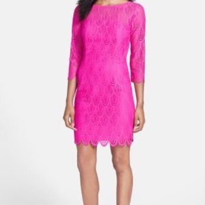 LILLY PULITZER pink midi dress 3/4 sleeve length size 2